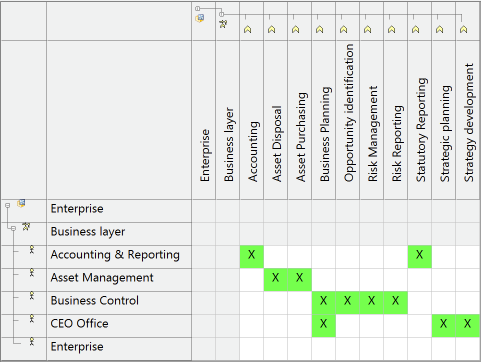 Function cross mapping in an organizational map.